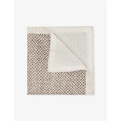 Reiss Mens Oatmeal Melange Grato Floral-print Silk Pocket Squar In Neutral