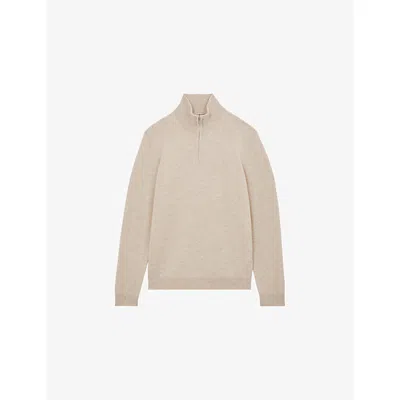 Reiss Mens Oatmeal Melange  X Atelier Royal Half-zip Cashmere Jumper Xl In Brown