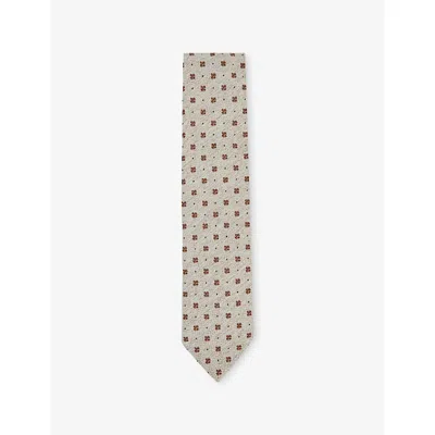Reiss Mens Oatmeal Melange Tullio Floral-print Wool And Silk T In Brown