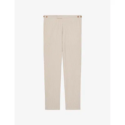 Reiss Mens Bay Slim-fit Straight-leg Striped Stretch-cotton Trousers Oatmeal White In Neutral