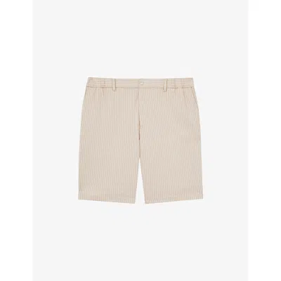 Reiss Mens Pin Regular-fit Pinstripe Stretch-jersey Shorts Oatmeal White