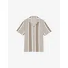 Reiss Mens Striped Short-sleeved Stretch-woven Shirt Oatmeal White In Oatmeal White