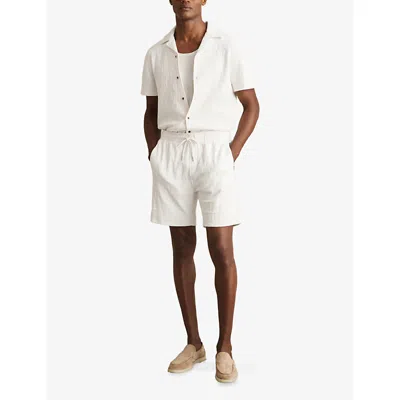 Reiss Mens Ackling Cuban-collar Cotton-blend Shirt Off White Xl