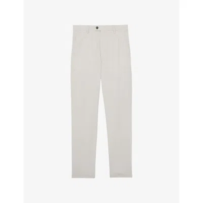 Reiss Mens Off White Dobby Straight-leg Cotton- Pique Trousers