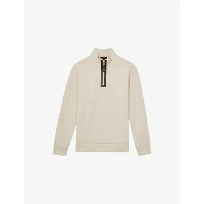 Reiss Mens Hale Half-zip Stretch-jersey Sweatshirt Off White
