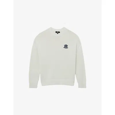 Reiss Mens Off White Kendi Monogram-embroidered Cotton Jumper