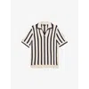 Reiss Mens Off White Navy Duncan Striped Cotton-blend Polo Shirt In Multi
