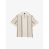 Reiss Mens Off White Navy Opal Striped Cotton-blend Shirt In Neutral
