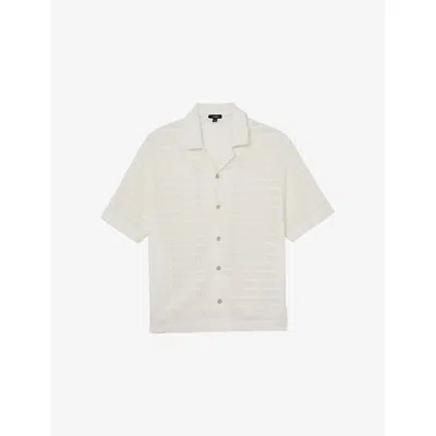 Reiss Mens Off White Sid Short-sleeved Crochet Shirt