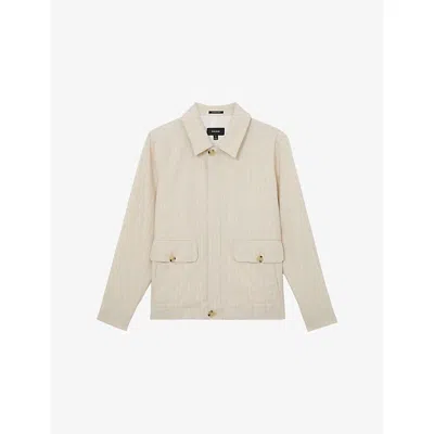 Reiss Mens Off White Slayman Pinstripe Stretch-cotton And Linen-blend Jacket In Neutral