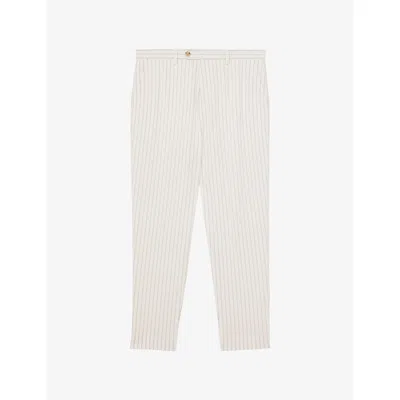 Reiss Mens Easton Pinstriped Straight-leg Woven Trousers Off White Taupe Brown