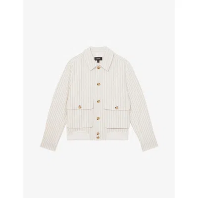 Reiss Mens Easton Striped Cotton Jacket Off White Taupe Brown