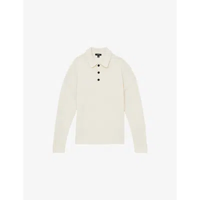 Reiss Mens Trafford Half-button Slim-fit Merino-wool Polo Off White