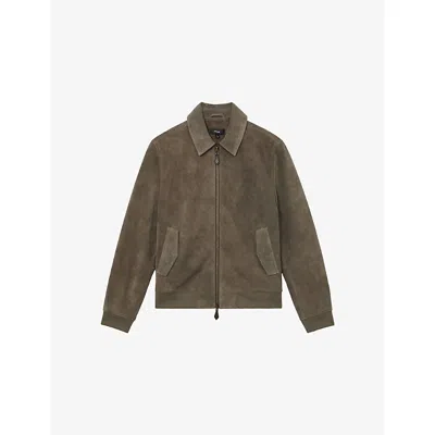Reiss Mens Olive Green Sainsie Zip-up Suede Jacket In Brown
