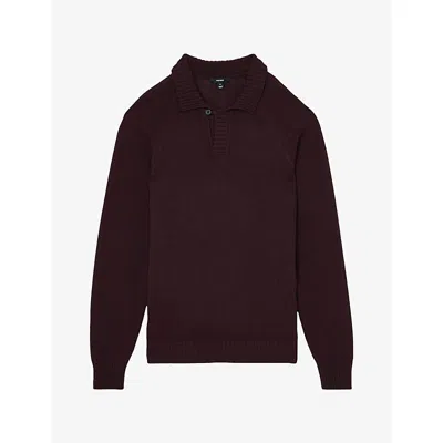 Reiss Mens Open-collar Cotton Polo Jumper Bordeaux In Burgundy