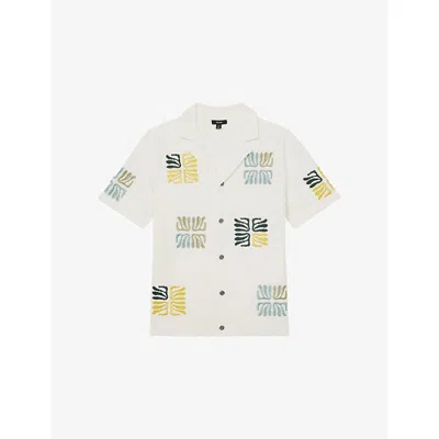 Reiss Mens  Pablo Reef-embroidered Woven Shirt In Optic White
