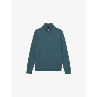 Reiss Mens Orion Blue Blackhall Zip-neck Long-sleeve Merino-wool Jumper