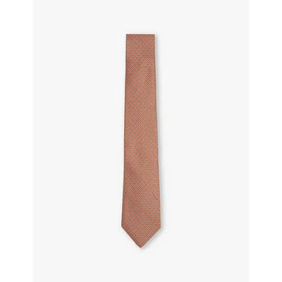 Reiss Mens Orta Geometric-pattern Silk Tie Bright Orang In Bright Orange