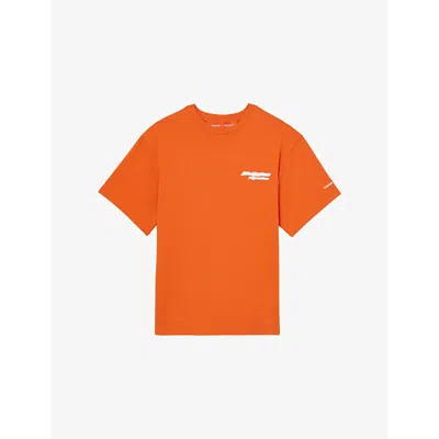 Reiss Mens  X Mclaren Nakata Rubberised-logo Cotton T-shirt Papaya Orange