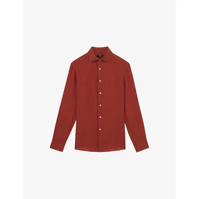 Reiss Mens Paprika Red Ruban Classic Collar Linen Shirt