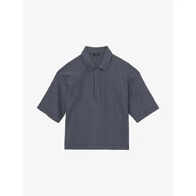 Reiss Mens Petrol Blue Tobi Short-sleeved Stretch-woven Polo Shirt Xs