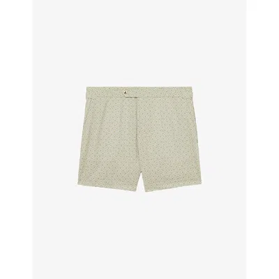 Reiss Mens Pistachio Green Caprio Geometric-print Swim Shorts
