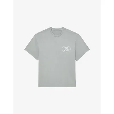 Reiss Mens Powder Blue Clement Branded-print Cotton-jersey T-shirt