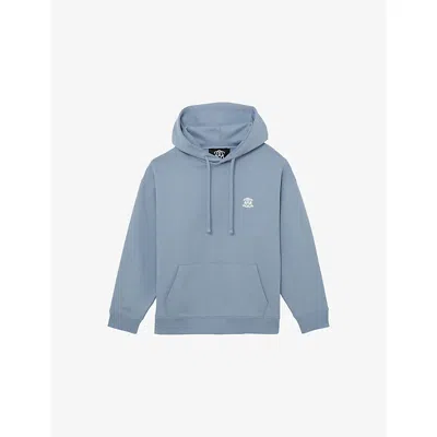 Reiss Mens Powder Blue Conlin Monogram-embroidered Cotton Hoody