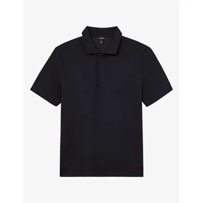 Reiss Mens Read Micro-waffle Short-sleeve Stretch-jersey Polo Navy Xl