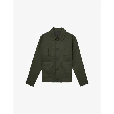 Reiss Mens Adam Four-pocket Linen Jacket Khaki Green