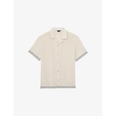 Reiss Mens Off White Aliso Short-sleeved Crochet Shirt