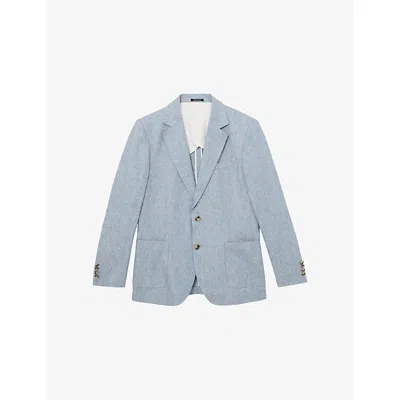 Reiss Mens Soft Blue Atlantic Single-breasted Linen Blazer