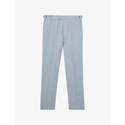 Reiss Mens Soft Blue Atlantic Tailored-fit Linen Suit Trousers
