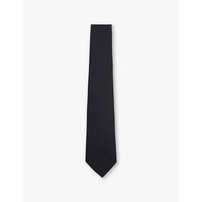 Reiss Mens Baratti Plain Silk And Wool-blend Tie Navy In Navy