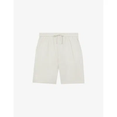 Reiss Mens Barges Drawstring Linen Shorts Stone In White