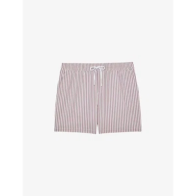 Reiss Mens Rose Pink White Bay Striped Swim Shorts In Brown