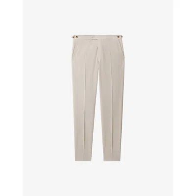 Reiss Mens Stone Belmont Slim-fit Straight-leg Stretch Wool-blend Trousers In White