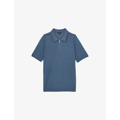 Reiss Mens Airforce Blue Berkley Half-zip Cotton-knit Polo Shirt