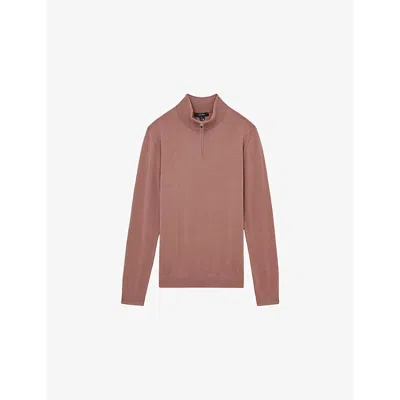 Reiss Mens  Blackhall Half-zip Funnel-neck Wool Knitted Jumper In Dusty Blush Pink