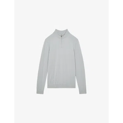 Reiss Mens  Blackhall Half-zip Funnel-neck Wool Knitted Jumper In Iced Blue