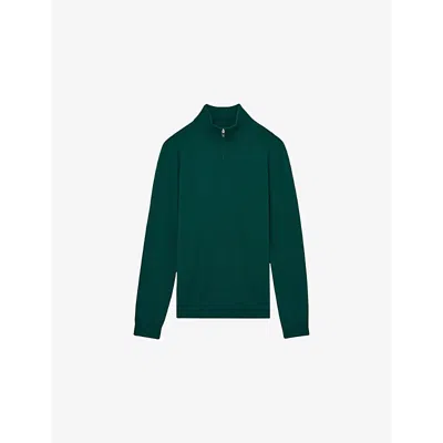 Reiss Mens  Blackhall Half-zip Funnel-neck Wool Knitted Jumper In Opal Green