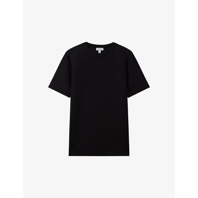 Reiss Mens Bradley Stitched-trim Stretch Woven-blend T-shirt Black