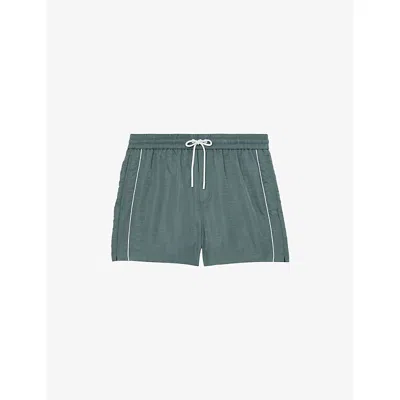 Reiss Mens Sage Green Breeze Pipe-detail Woven Swim Shorts In Blue