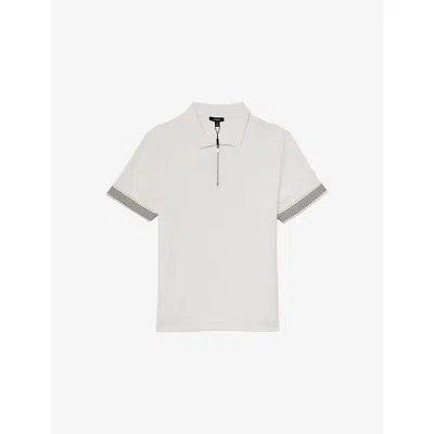 Reiss Mens White Bruno Half-zip Stretch-woven Polo Shirt