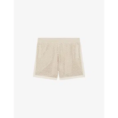 Reiss Mens  Butler Regular-fit Crochet Stretch-cotton Shorts In Brown