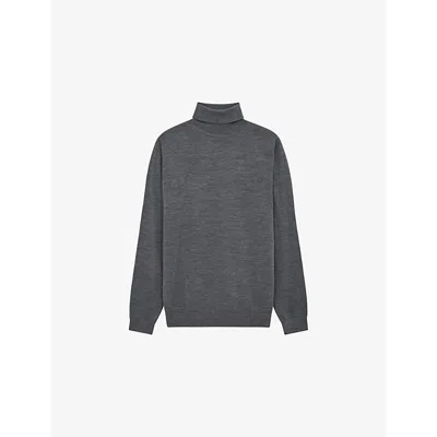 REISS MENS MID GREY MELANG CAINE SLIM-FIT WOOL JUMPER XL