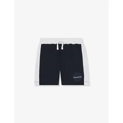 Reiss Mens Off White Navy Cane Logo-patch Cotton-jersey Shorts 9 In Multi