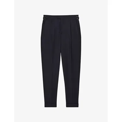 Reiss Mens Navy Cantwell Tapered-leg Stretch Cotton-blend Trousers In Blue