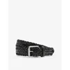 Reiss Mens Black Carlton Woven Leather Belt In Black