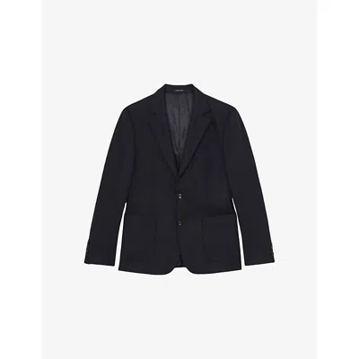 Reiss Mens  Carson Flannel Single-breasted Wool-blend Blazer In Blue